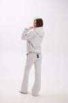Grey sweatpants featuring elastic waistband, side pockets, and USA lettering on the back.
